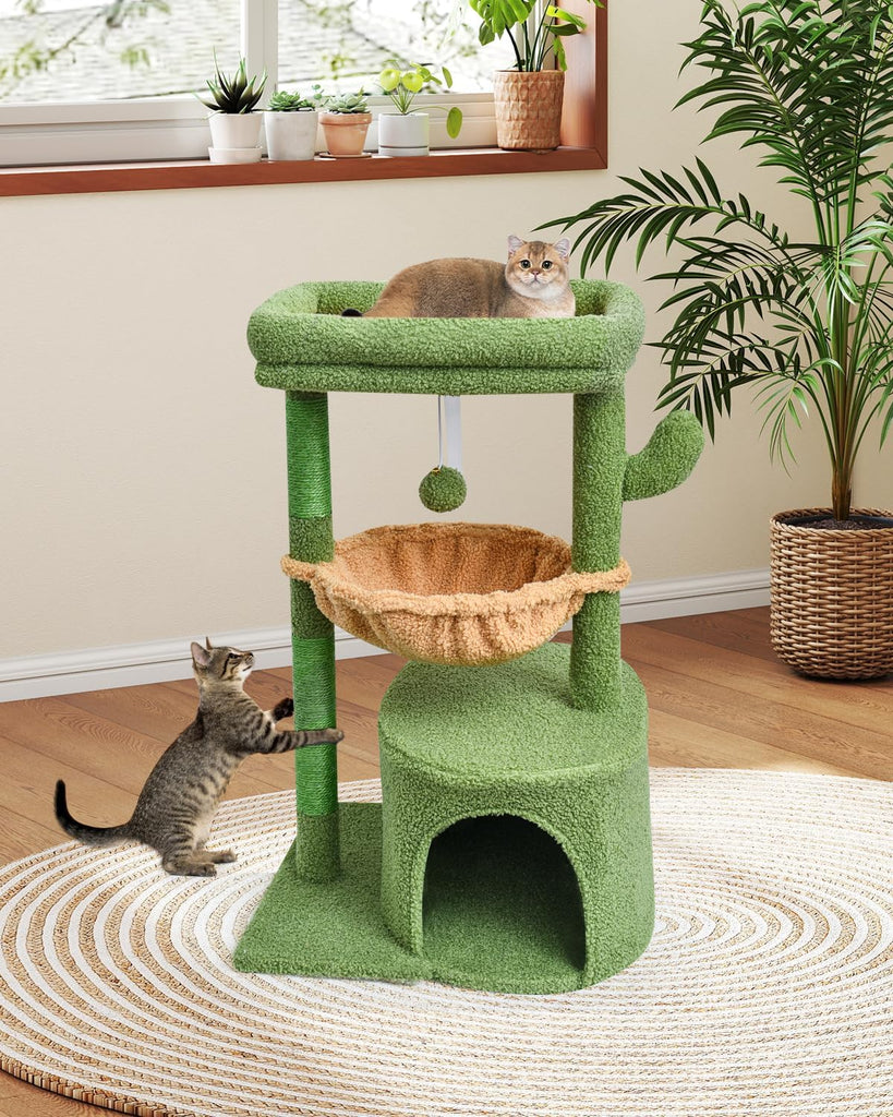 Cactus Cat Tree for Indoor Cats, Green Activity Tower for Kittens