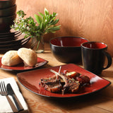 Soho Lounge Square 16-Piece Dinnerware Set, Service for 4, Reactive Glaze Stoneware Plates and Bowls, Modern Dishes