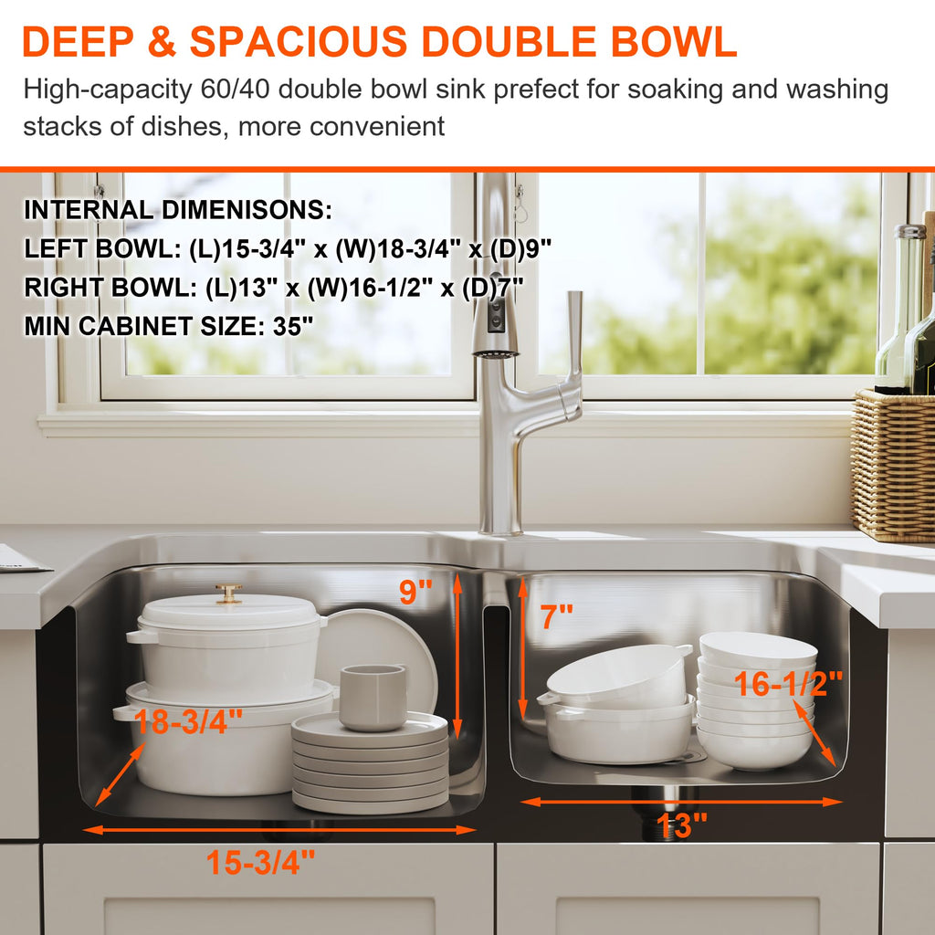 32 Inch Undermount Double Bowl 60/40 Kitchen Sink
