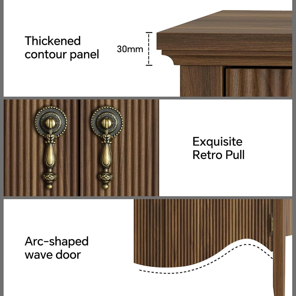 6-Drawer Fluted Dresser, Wide Double Chest of Drawers,Walnut | Fluted Design, Horizontal Chest of Drawers