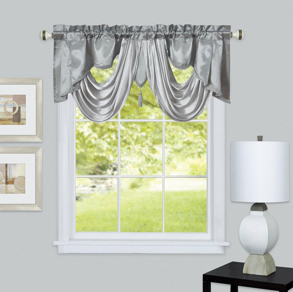 Valarie Fancy Window Valance. 54 x 18. Taffeta Fabric with Soft Satin Swag. Add Some Royal luxruy Accent to Your