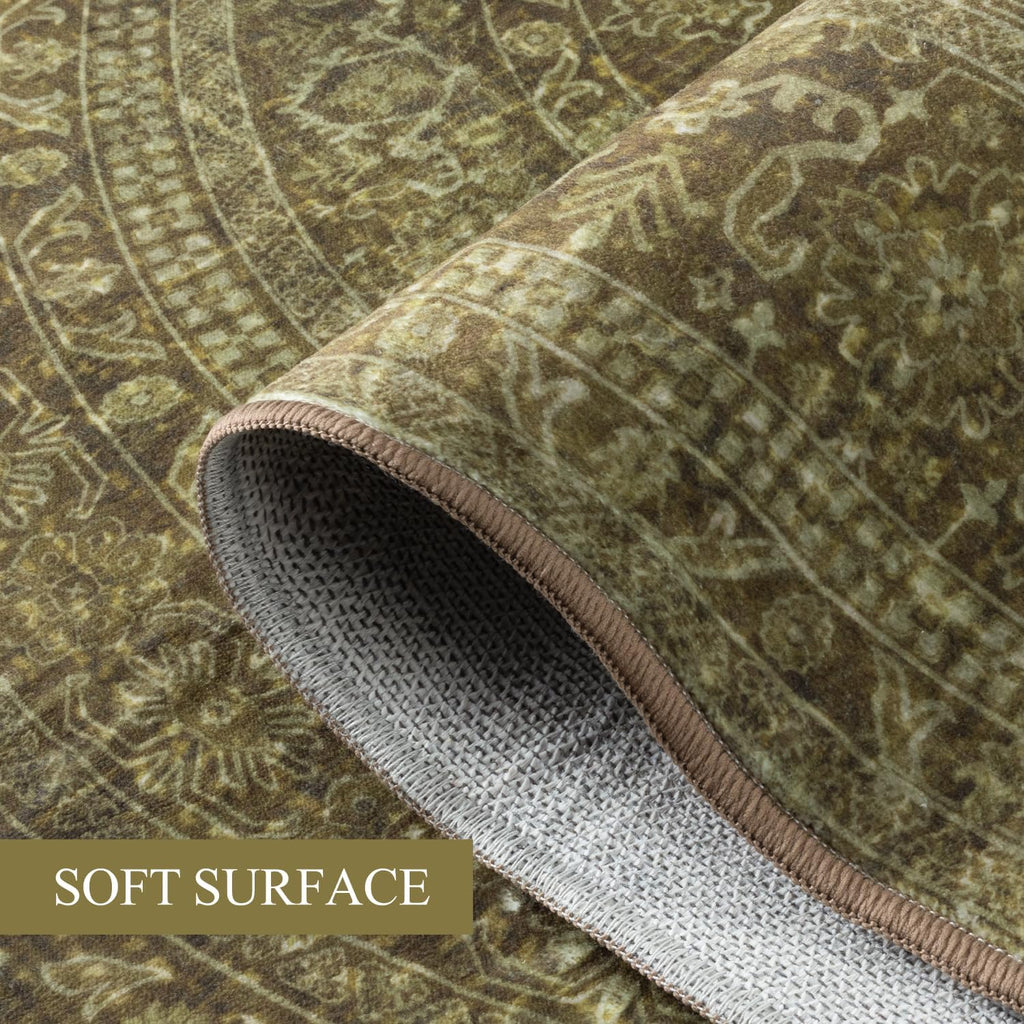 Oval Rug - Washable Ultra-Thin Carpet Dark Olive Green