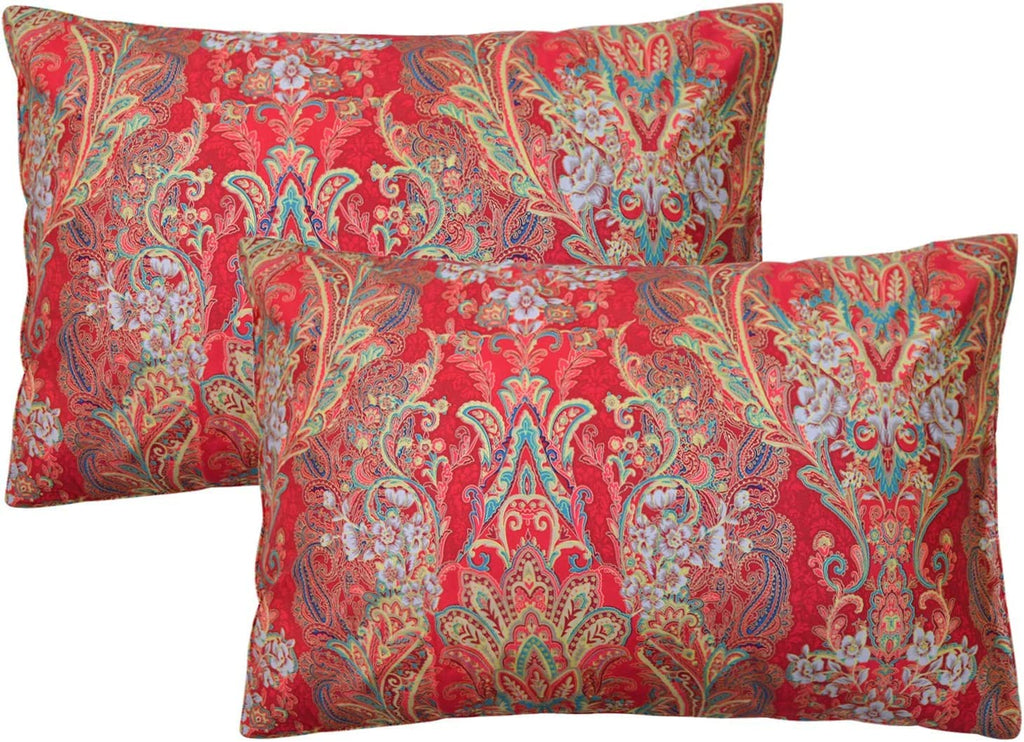 Boho Bedding Sets Cal King Bohemia 3Pcs Damask Duvet Cover Double Side Red Paisley Pattern Bedding 100% Egyptian