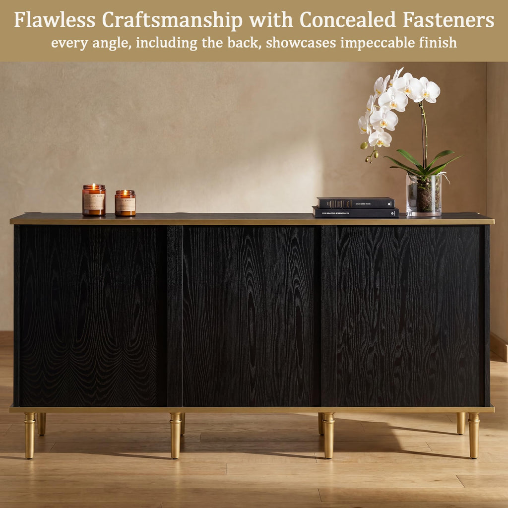 Black and Gold Sideboard Buffet Cabinet with Storage