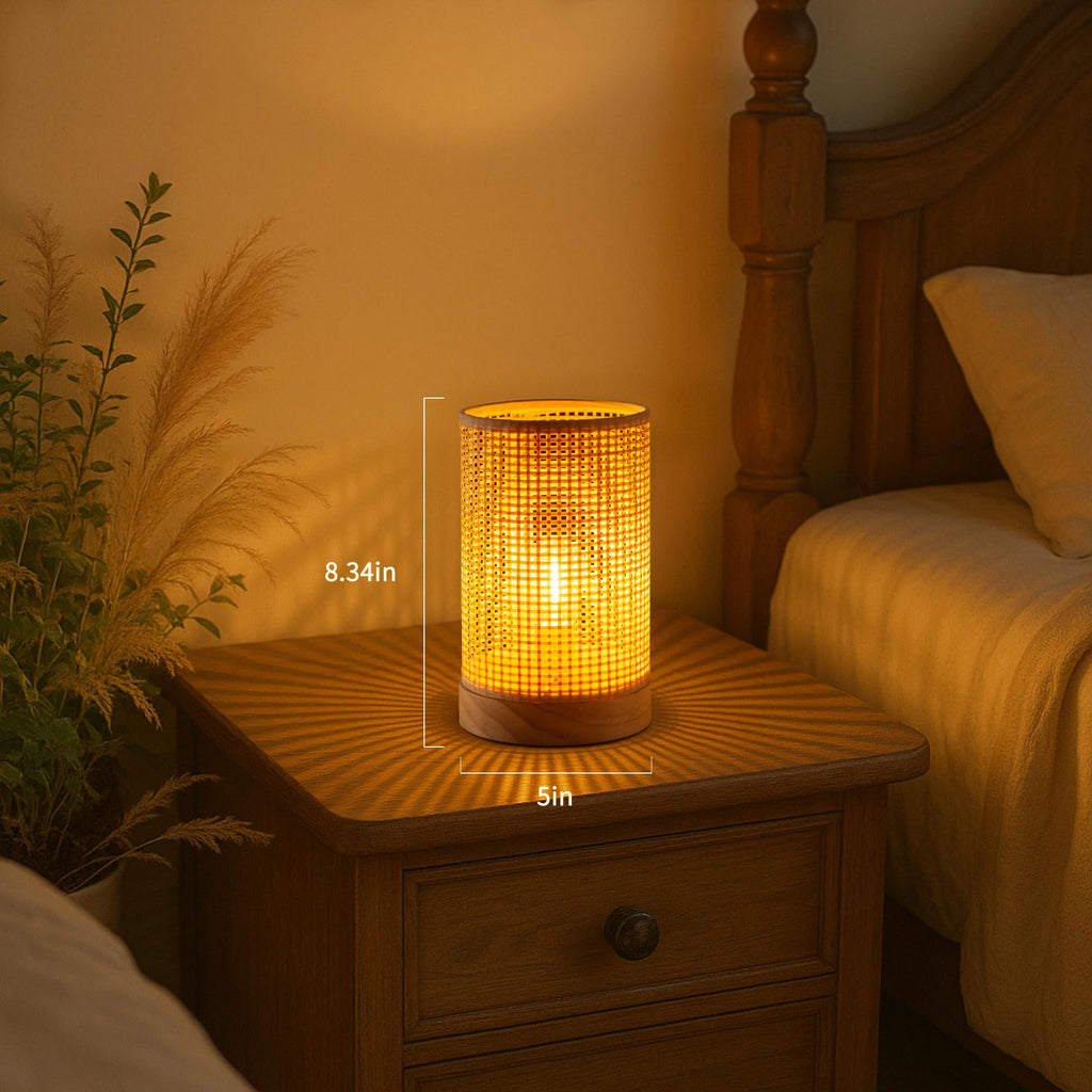 Rattan Lamp, Battery Operated Table Lamp with Timer Boho