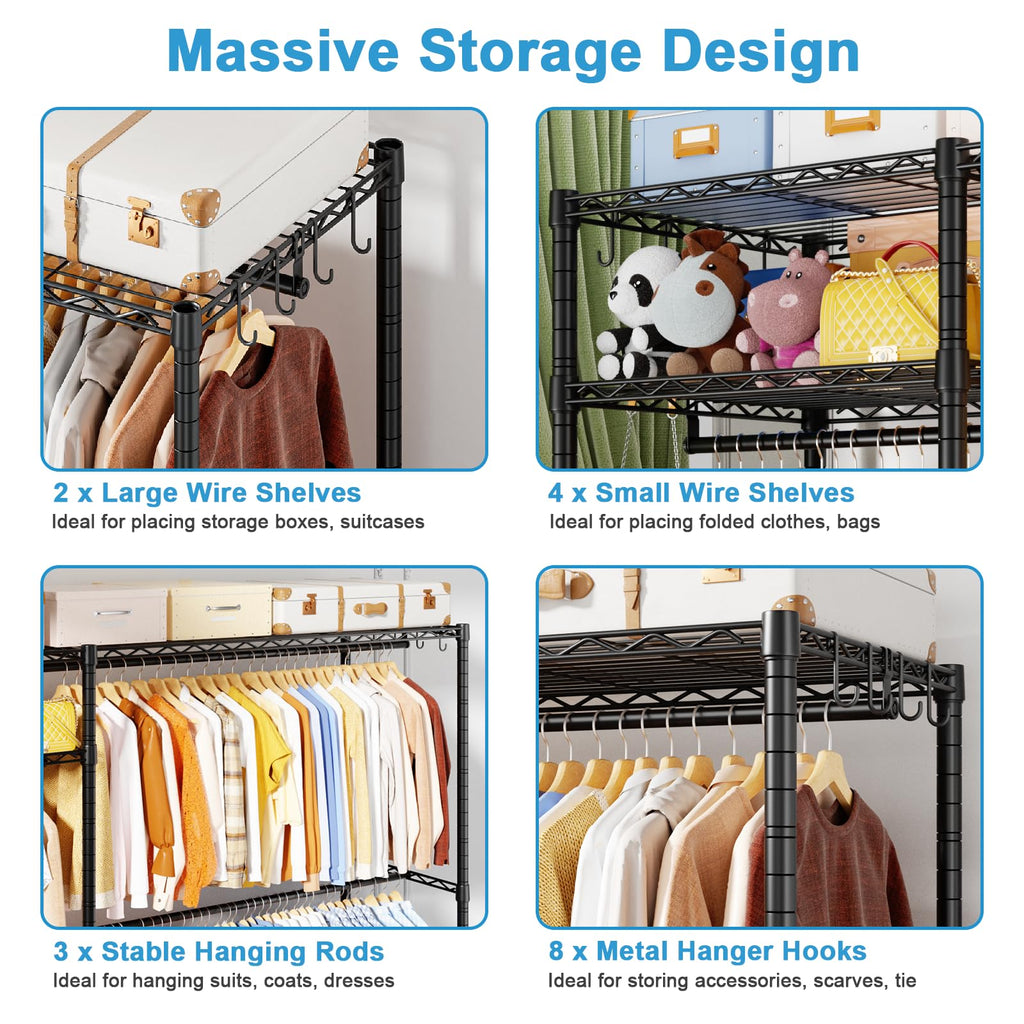 F7 Plus Clothes Rack, Clothing Racks for Hanging Clothes, Black