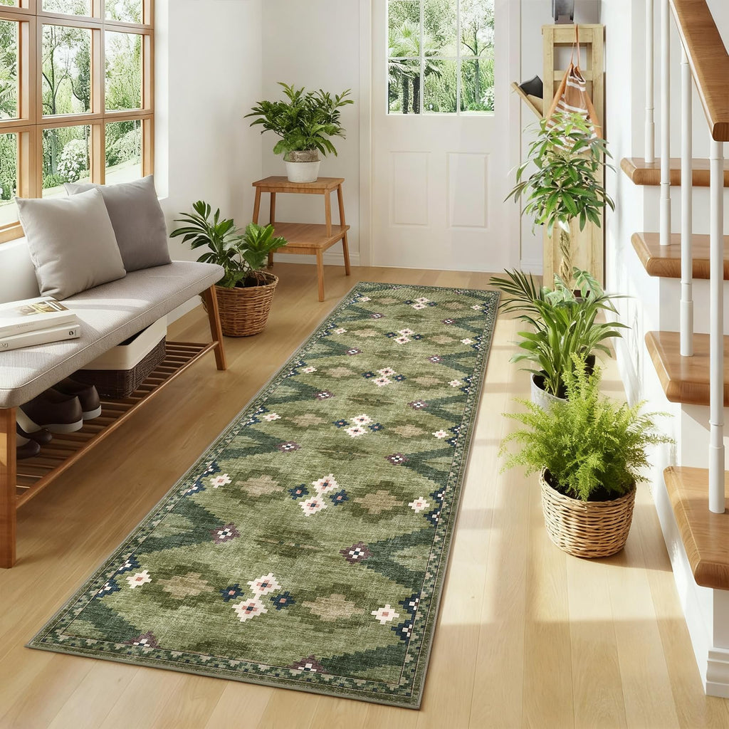 Hallway Runner Rug 2x8 Washable Non Slip Mid Century Runners