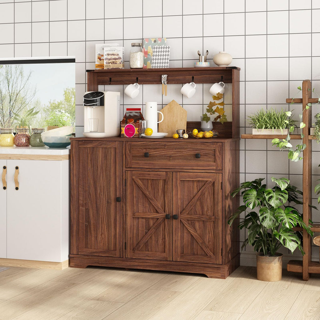 Farmhouse Coffee Bar Cabinet with Drawer, Kitchen Hutch Sideboard