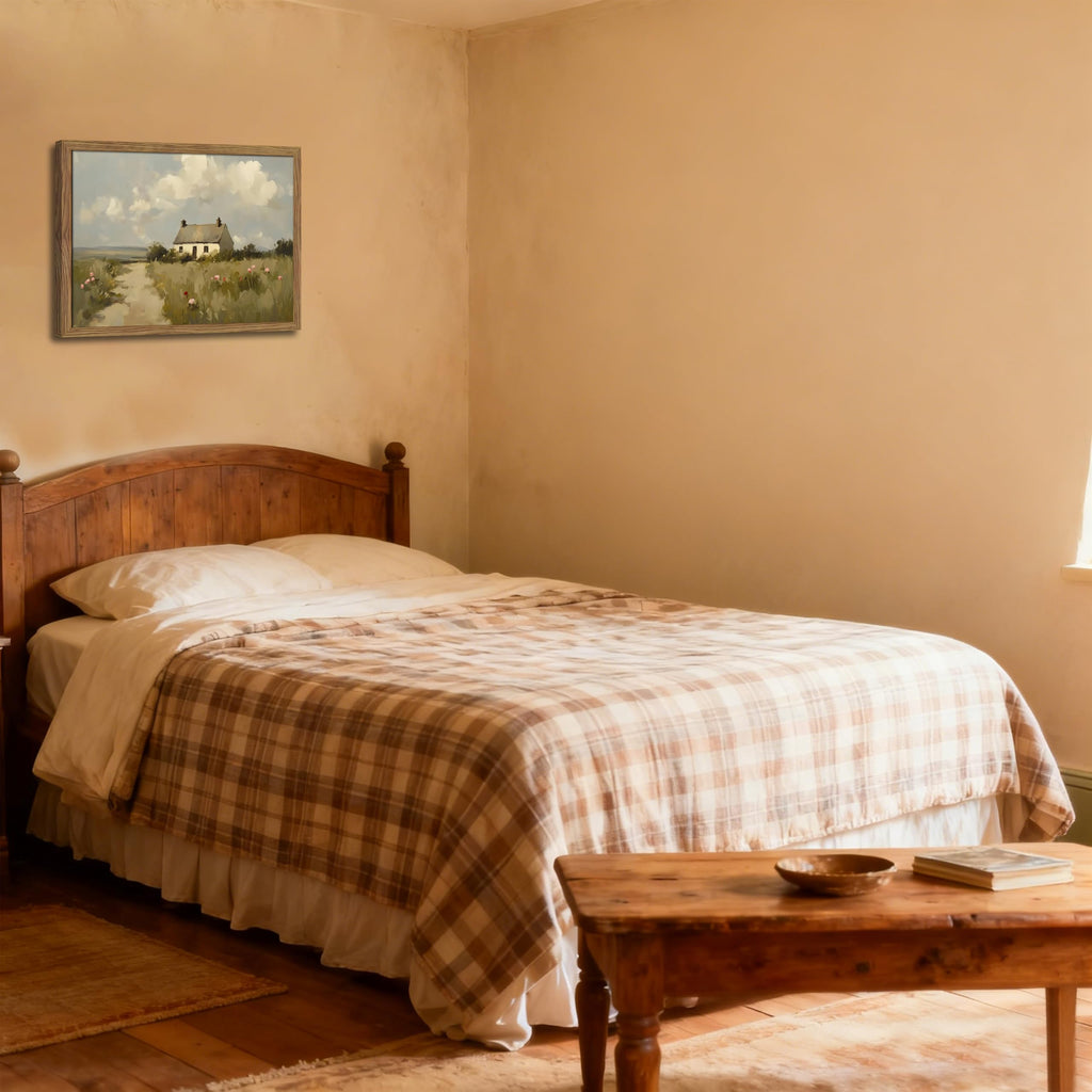 Vintage Wall Art, Framed English Countryside Cottage Painting Print, Country Farmhouse Canvas Wall Art, Rustic