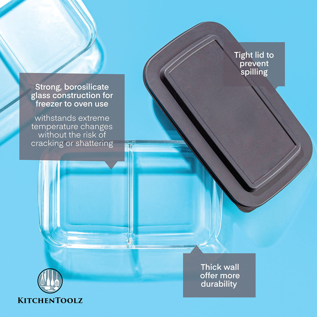 Divided Glass Casserole Baking Dish, Rectangular Bakeware Set 2.3 Qt Each, Oven to Table Clear Glass Lasagna Pan with