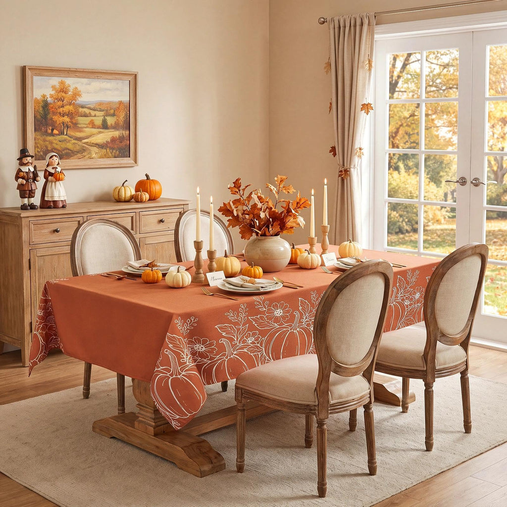 Fall Faux Linen Tablecloth 60x84 inch Rectangular, Water Resistant