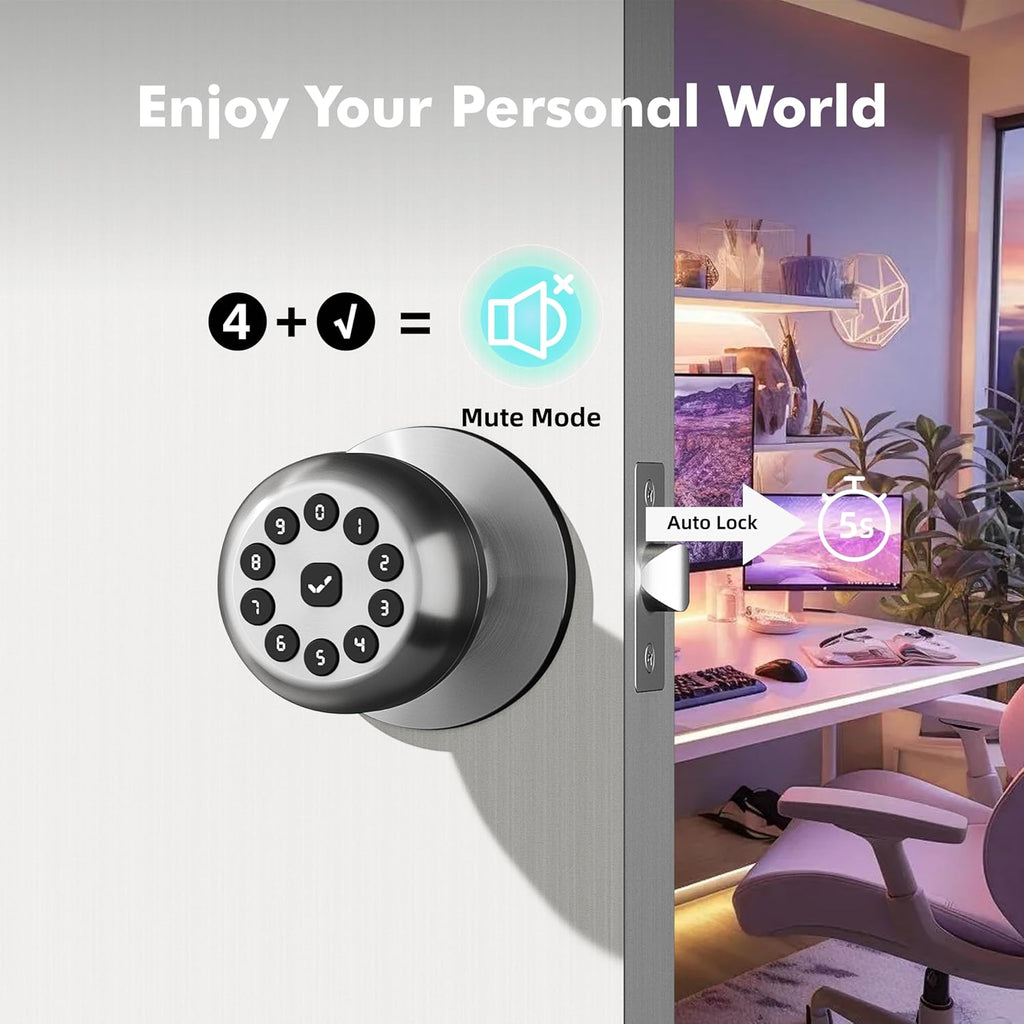 Smart Door Knob with Lock,Keyless Entry Door Lock for Front Door, Keypad Smart Door Locks,Auto Lock,Easy to