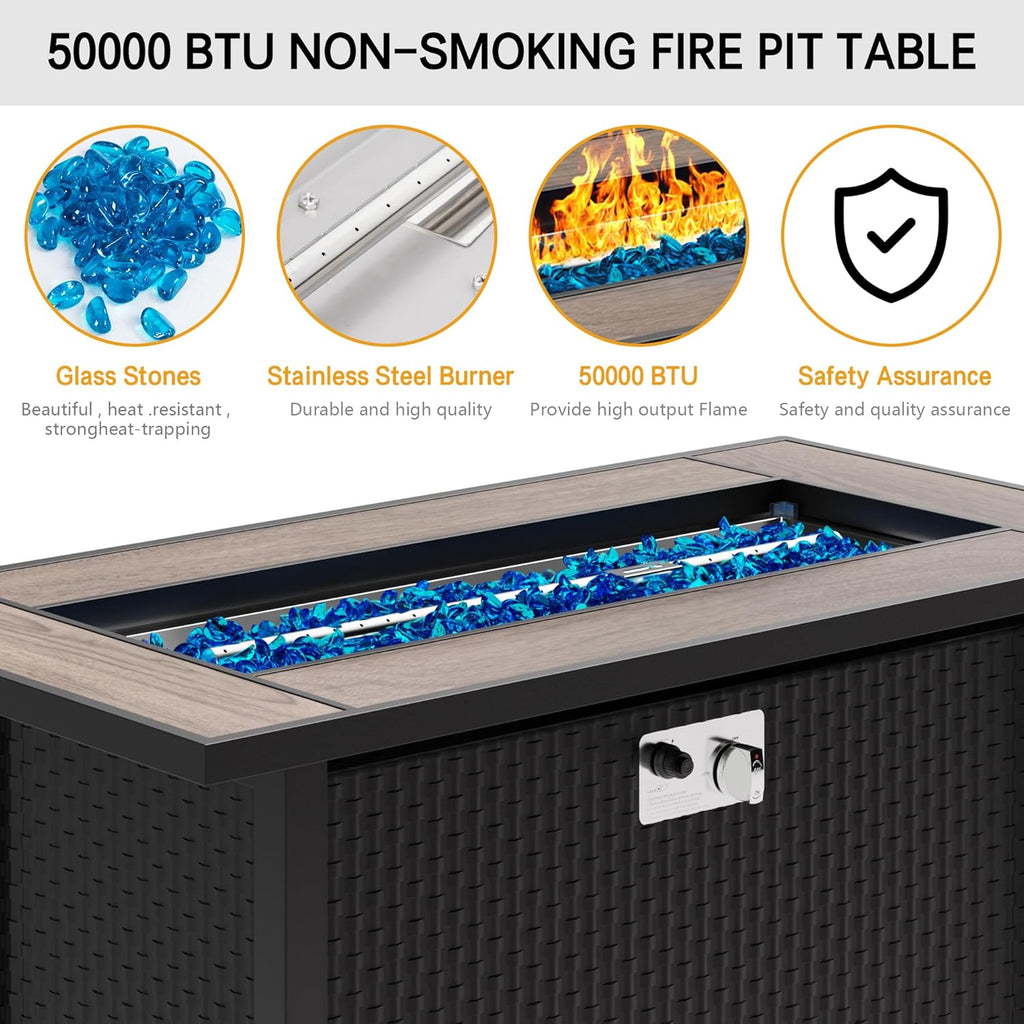 45in Fire Table, Propane Fire Pit with Glass Wind Guard and Rain Cover, Outdoor Firepit Table 50000 BTU 3-in-1 Fire Table for Patio/Yard/Balcony - Image 2