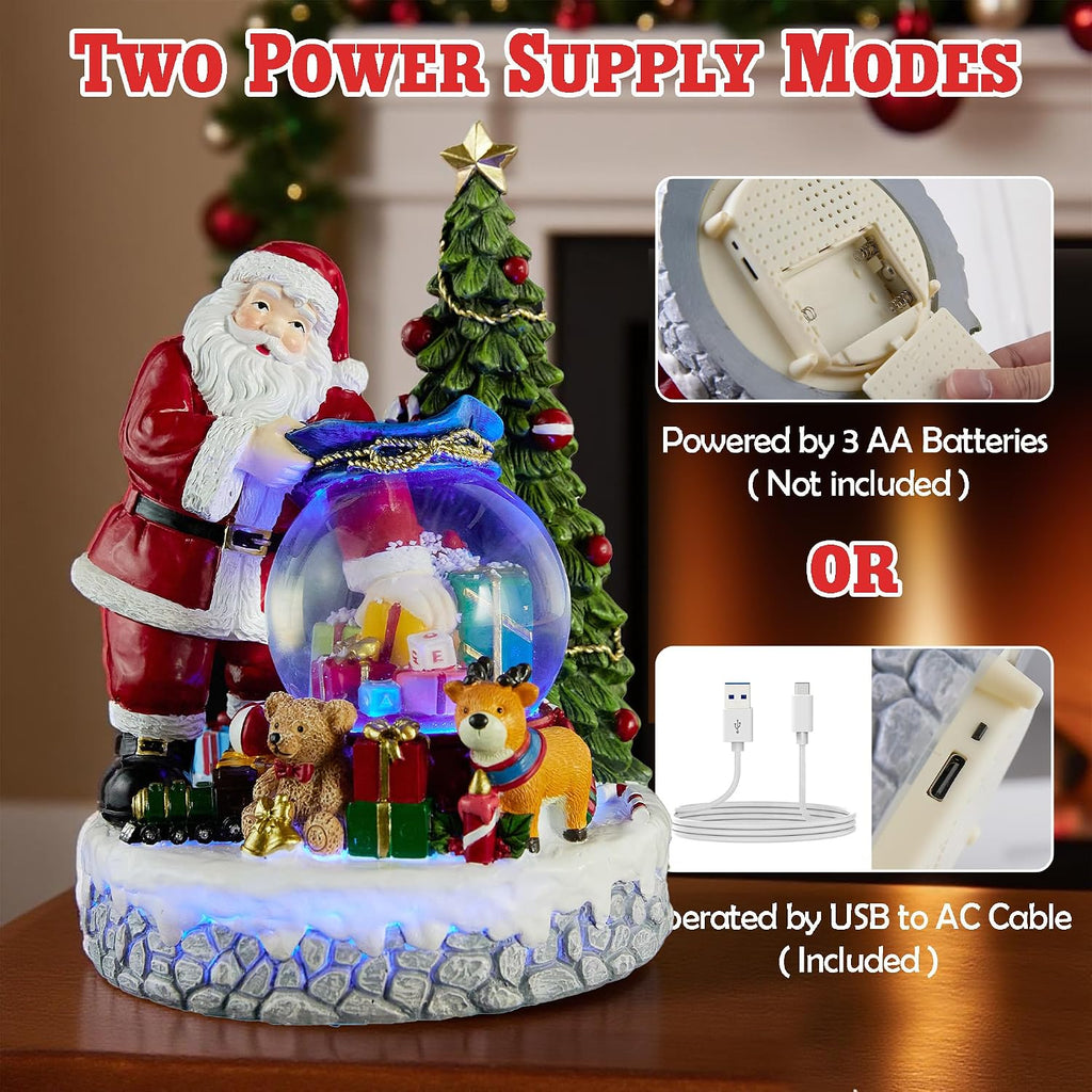 Christmas Snow Globe Lantern with Musical, Colorful Lights & Swirling Snowfall - USB & Battery Operated Xmas