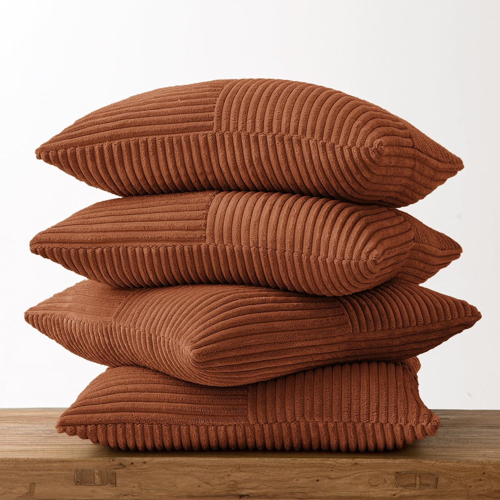 Fall Boho Farmhouse Rust Decorative Throw Pillow Covers 20x20 Inch 4 Packs Soft Vintage Pillow Cases Modern Corduroy