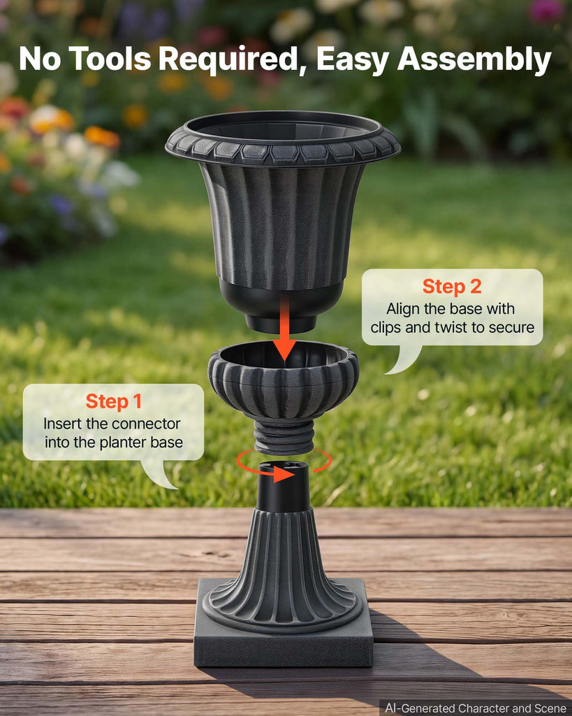 Plastic Urn Planters 13.78"x22.83" 2 PCS Gray Classic Urn Flower Pot