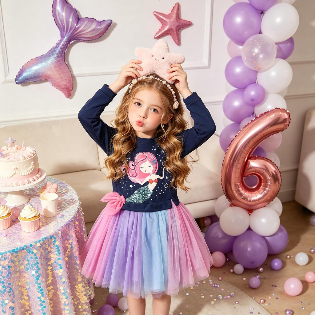 Girls Dresses for Winter Long Sleeve Toddler Girls Clothes Party Tulle Dresses for Little Girls