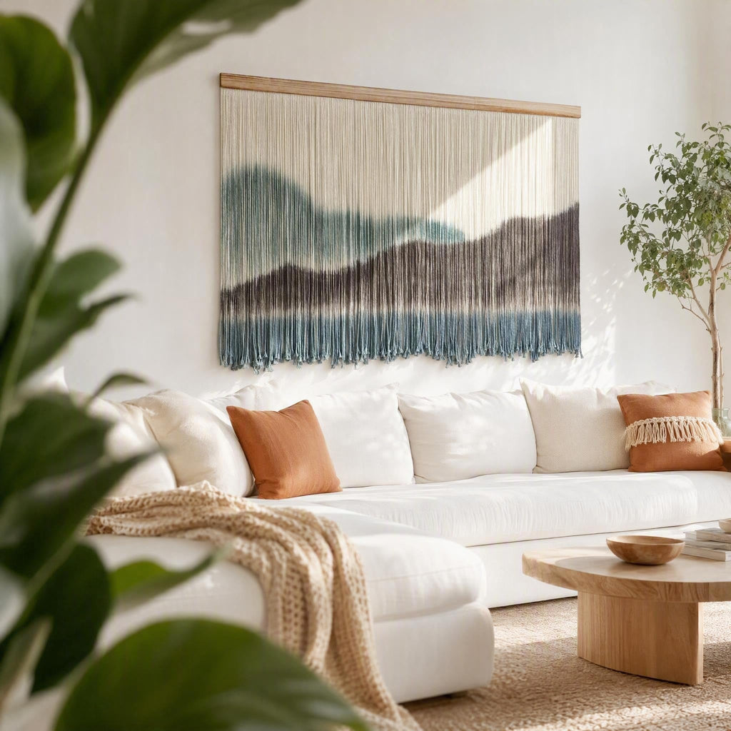 Large Dip-Dye Macrame Wall Hanging Tapestry 59"x38" (Green Brown)
