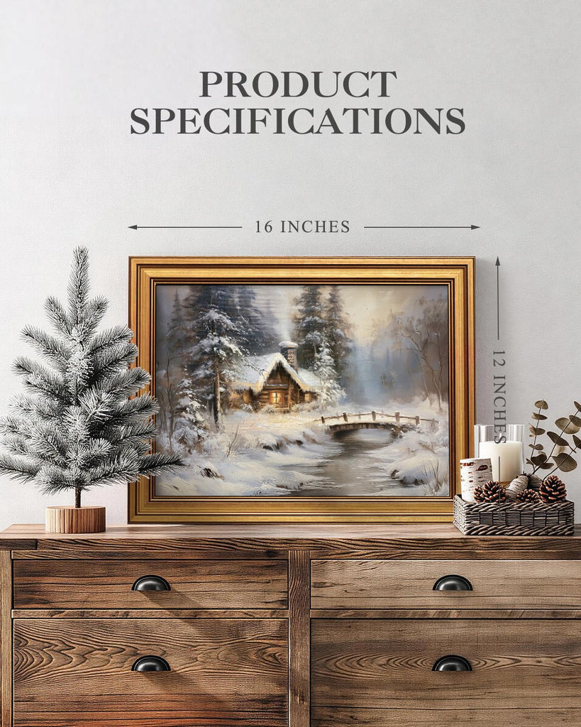 Winter Cabin Wall Art Snowy Forest Landscape Painting 12x16 Inch