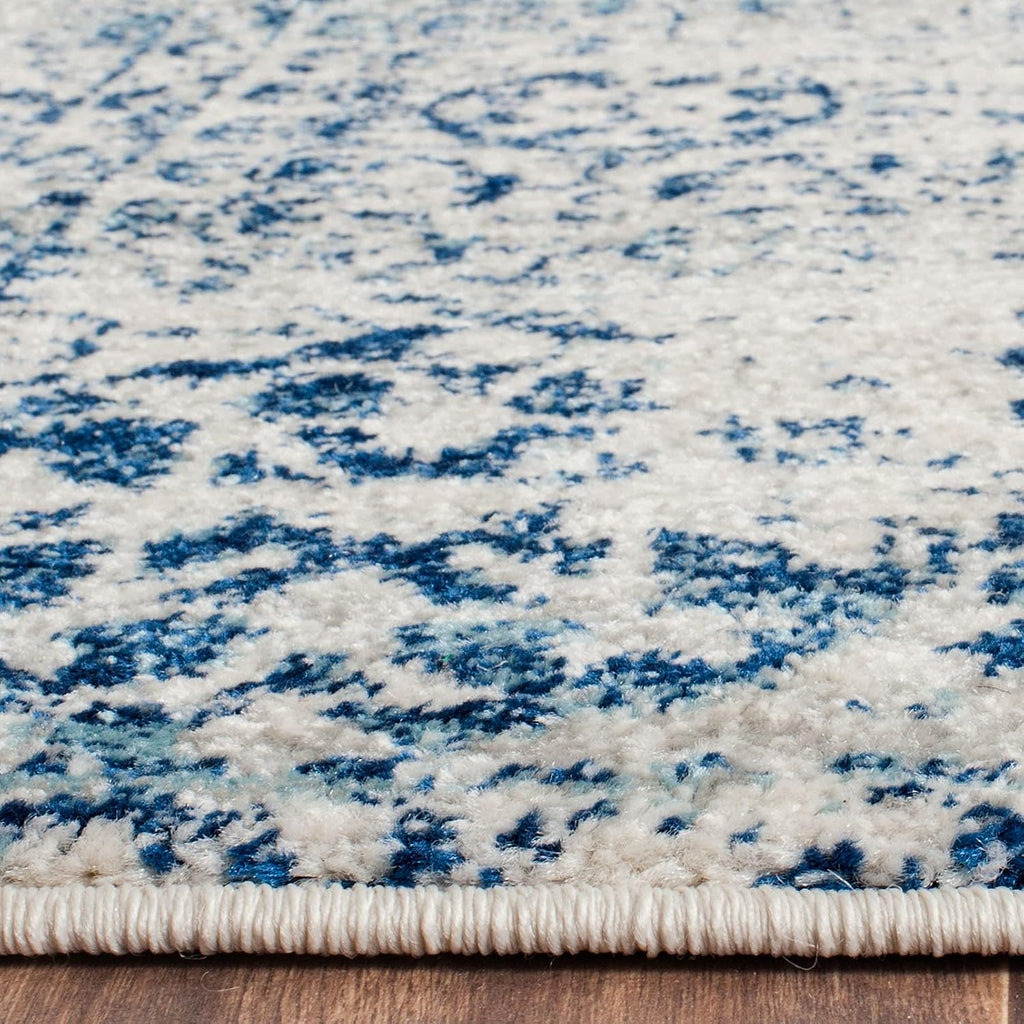 Evoke Collection Area Rug - 10' x 14', Ivory & Blue, Oriental Medallion Distressed Design, Non-Shedding & Easy Care