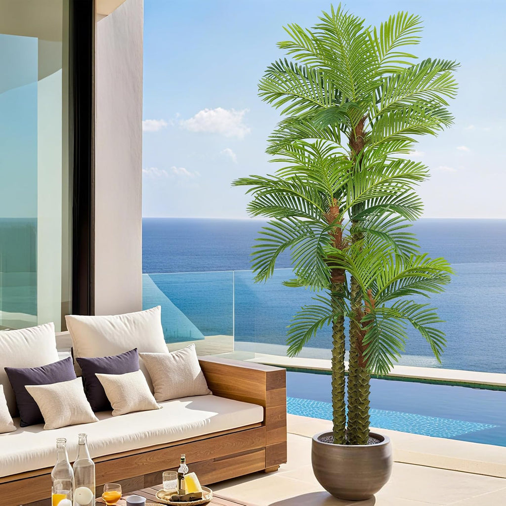Palm Tree 9FT Tall Large Faux Trees with Realistic Leaves, Fake Floor Potted Artificial Plants Living Room Decor