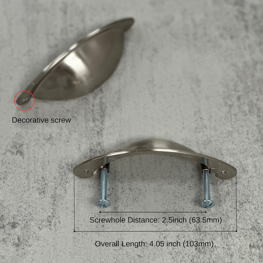 10 Pack | 2.5 Inch Drawer Pulls Satin Nickel Cabinet Pulls and Cup Pulls for Drawers | Bathroom Kitchen Handles for