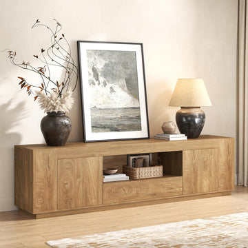Farmhouse TV Stands 78.7-Inch, Natural Oak Brown