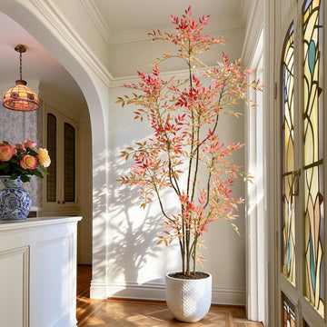 7.2ft Faux Bamboo Tree Artificial Nandina Tree Artificial Indoor Plants Realistic Fake Potted Tree with 800+ Leaves