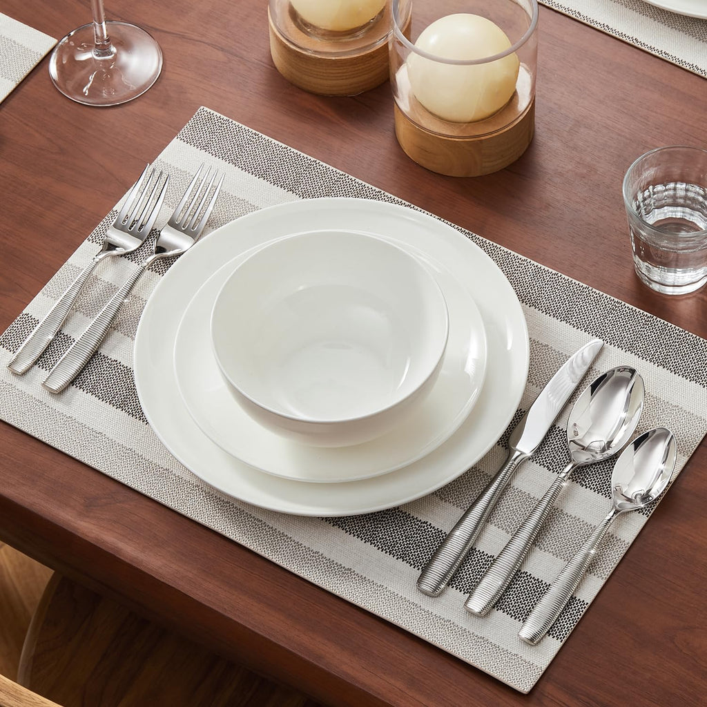 60-Piece Ribbed Silverware Set, 18/10 Stainless Steel Flatware
