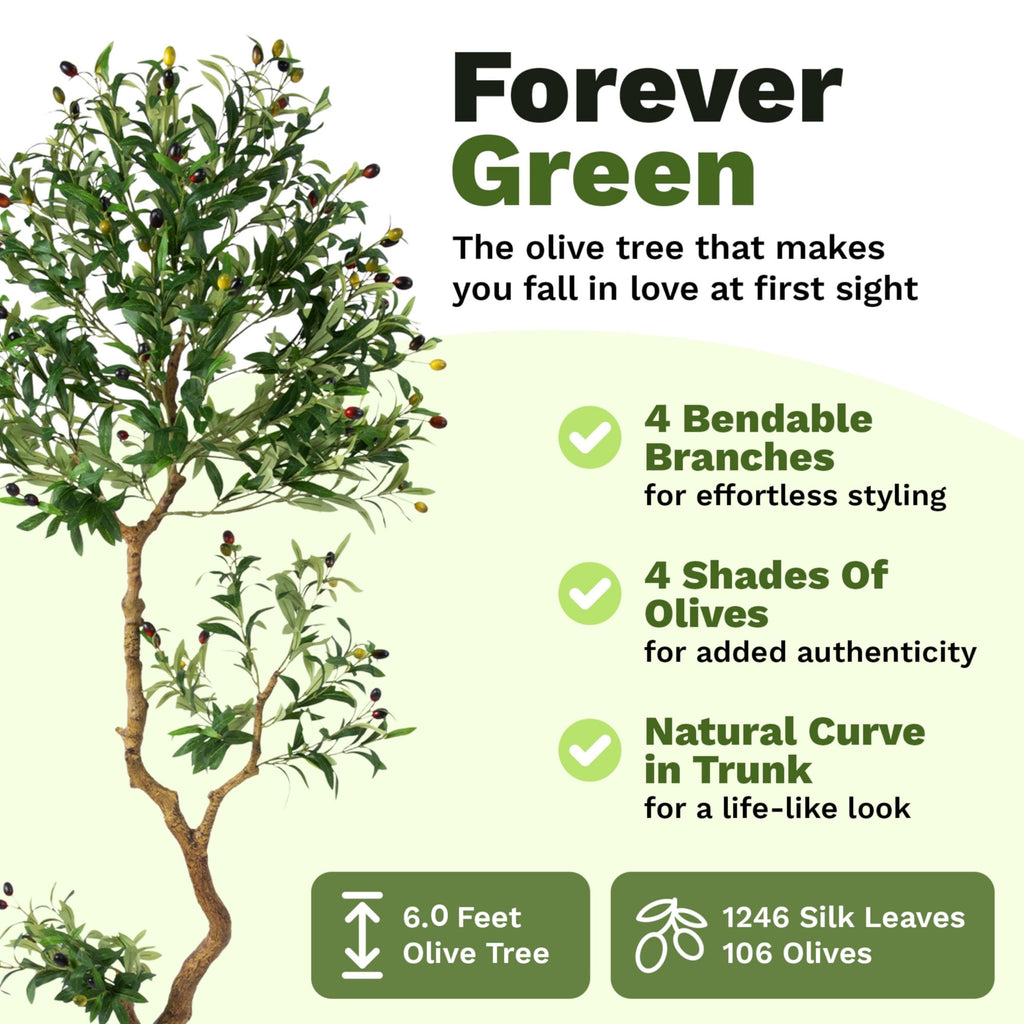 Fake Olive Tree 6.0 Feet - Artificial Plants Indoor, Faux Olive Tree, Fake Tree Decor, Faux Trees Indoor - Tall
