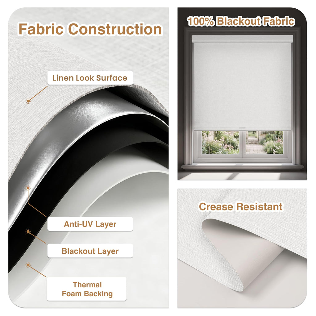No Drill Cordless Blackout Roller Shades, White
