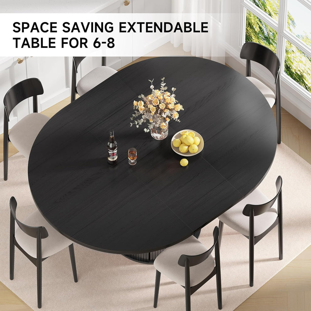 Round Dining Table: 47′′-63′′ Kitchen Table for 4 6 8 with Dust-Proof 2-Tier Storage Shelf Space Saving, Modern