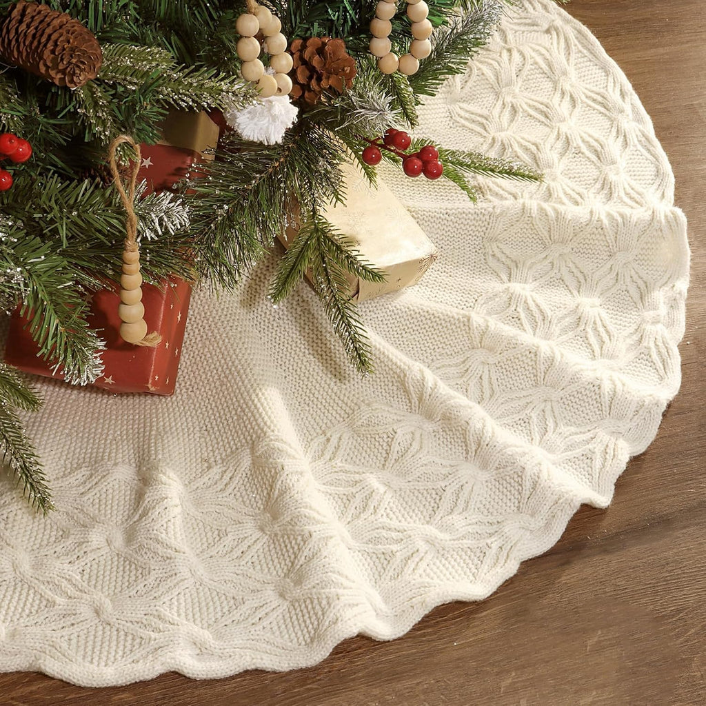 Knit Christmas Tree Skirts, Neutral Tree Skirt, Cozy Christmas Decorations