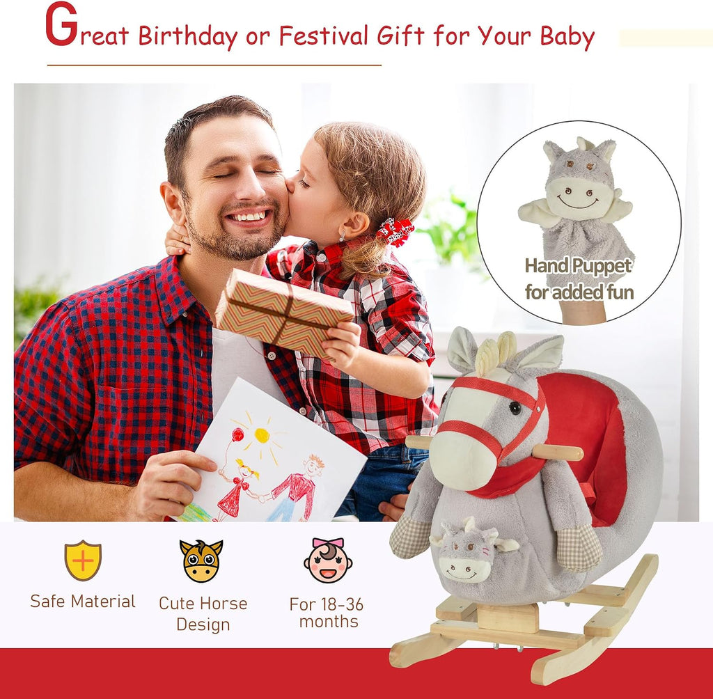 Kids Ride-On Rocking Horse Toy Rocker Lullaby Song 18-36 Months Gray