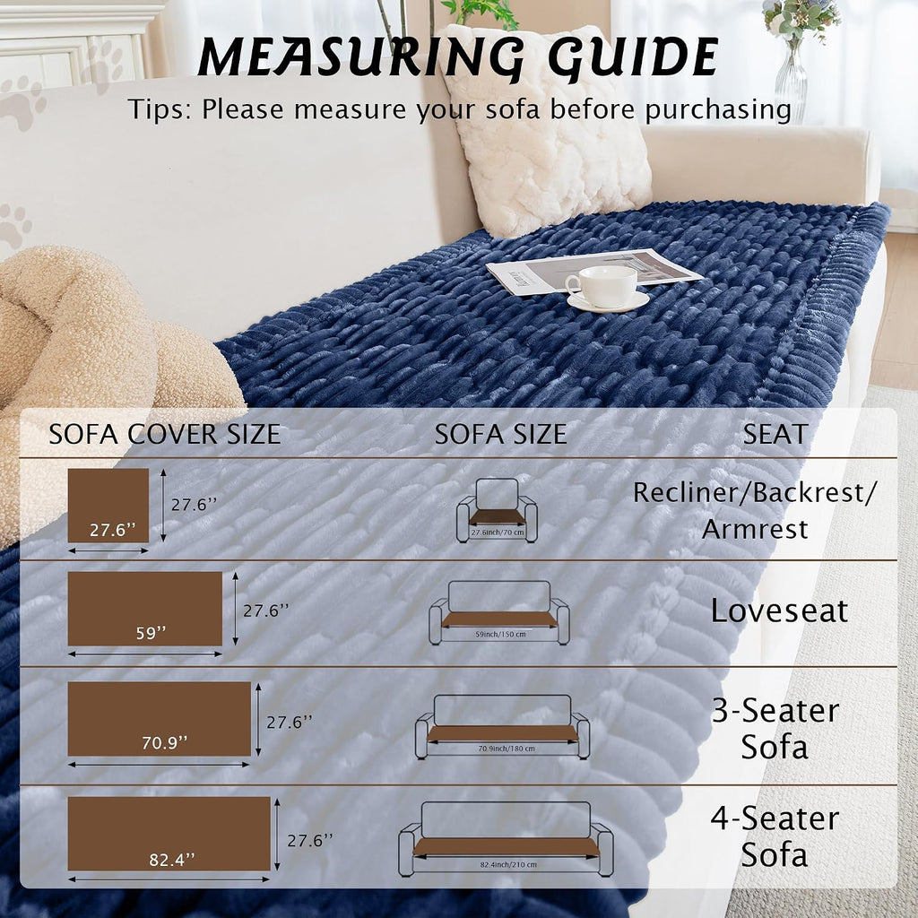 100% Waterproof Fuzzy Couch Cover for Dogs Navy Blue 27.6"x59"