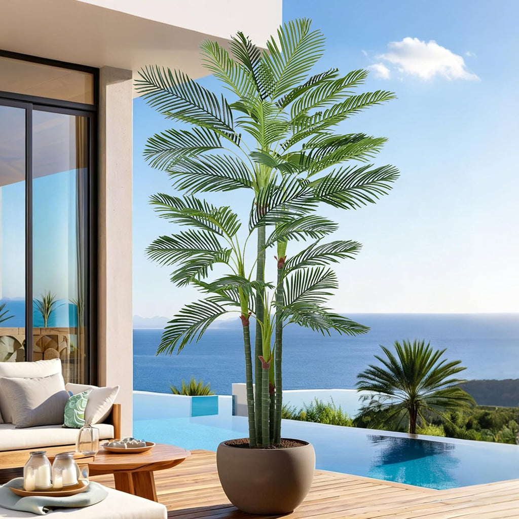 Palm Tree 9FT(108in) Tall Faux Tree with Large Trunks and 35 Realistic Leaves, Fake Tropical Floor Potted Artificial