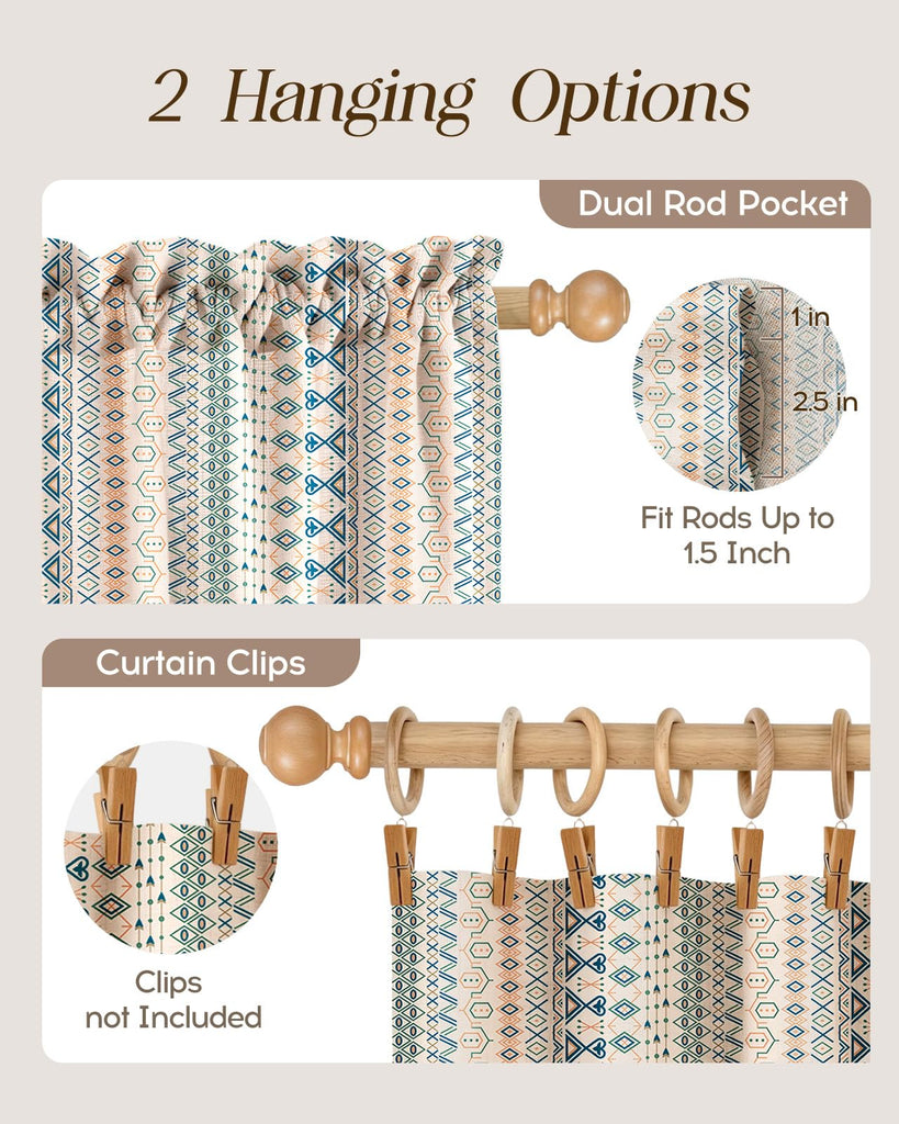 36 Inch Length Kitchen Tier Curtains, Farmhouse Boho