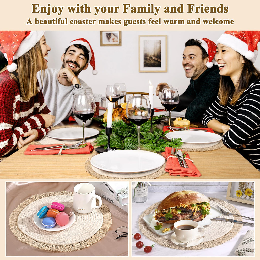 Round Placemats Set of 4 Table Mats 13Inch Washable Cotton Heat Resistant for Dining Table Decor, Farmhouse Thick