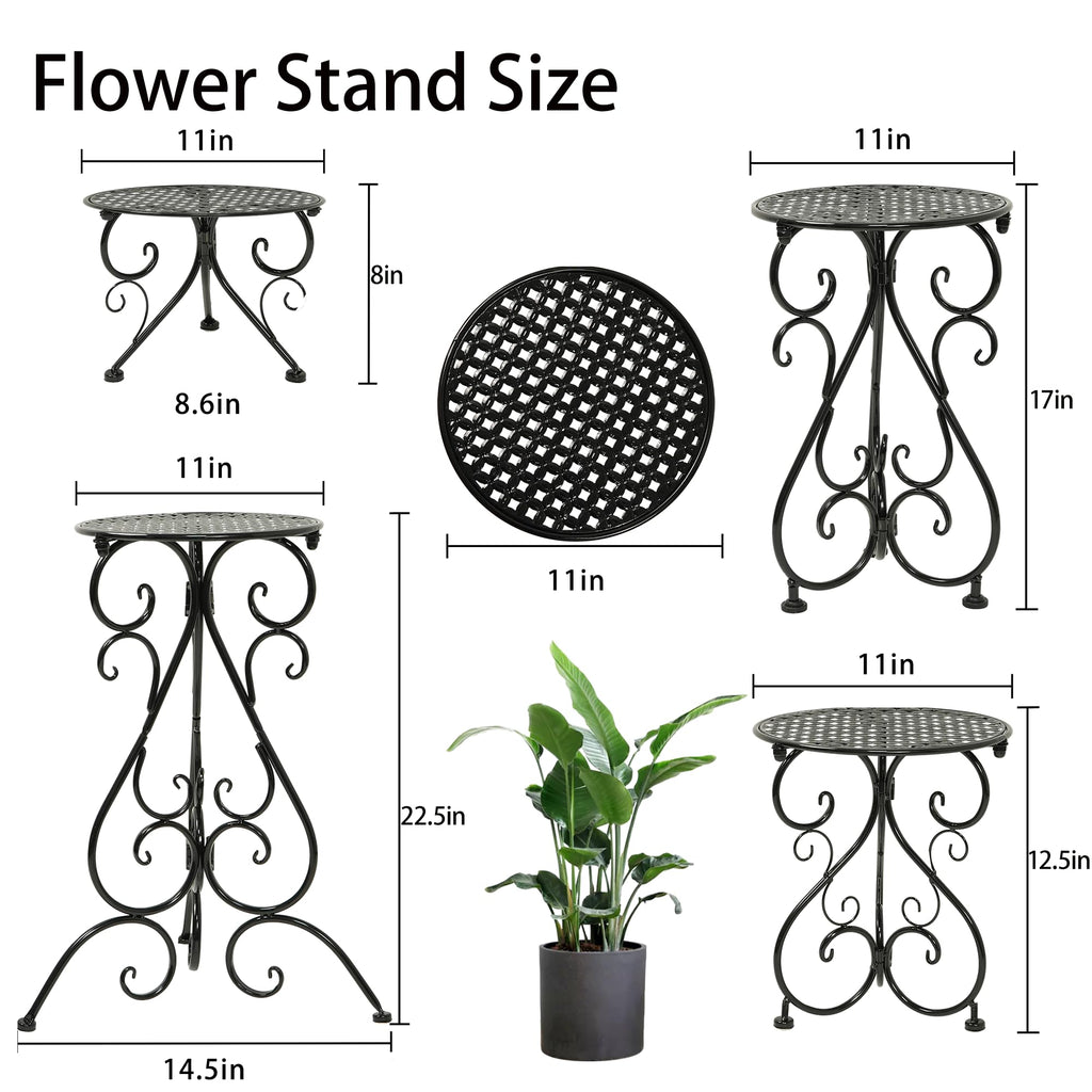 4-Pack Metal Plant Stand for Indoor Outdoor, Heavy Duty Flower Pot Stands for Multiple Plants, Rustproof Iron Planter