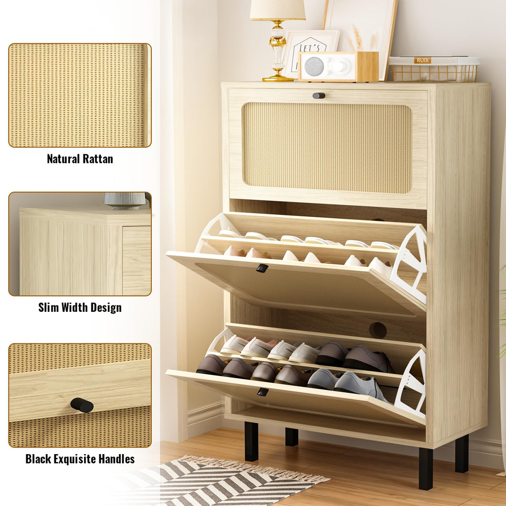 Shoe Storage Cabinet, Shoe Rack Cabinet with Flip Drawers, Narrow Shoe Rack for Small Apartment, Freestanding
