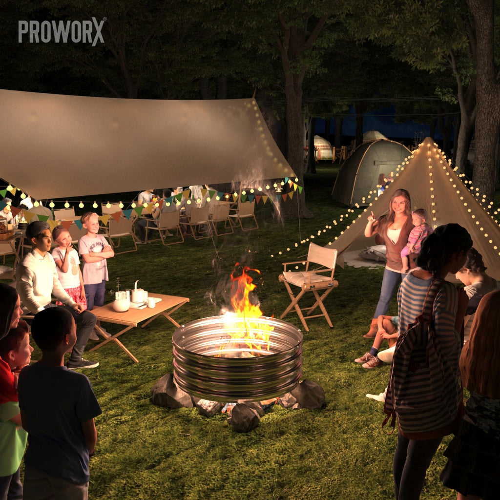 60" Round Galvanized Portable Outdoor Fire Pit Ring Metal Fire Ring