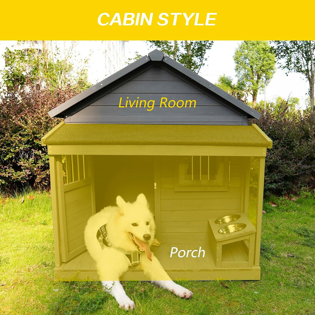 Large Outdoor Dog House, 44.2 x 44.6 x 44.6 inches, Weatherproof Wood Construction with Asphalt Roof, Covered