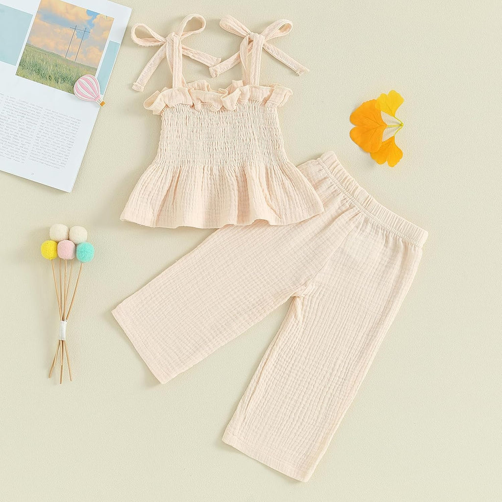 Infant Baby Toddler Girls Clothes Solid Color Sleeveless Camisole Linen Pants Set Baby Summer Outfits