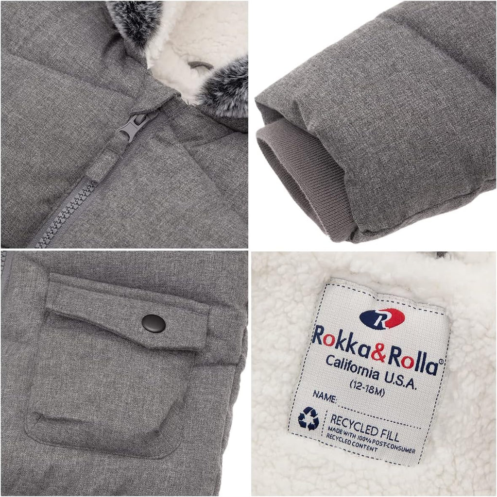 Baby Boys' Sherpa Lined Winter Puffer Jacket with Mini Fur Hood
