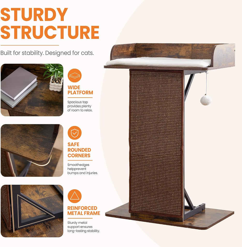 Modern Wood Cat Tree Tower for Indoor Large Adult Cats with Big Perch Bed