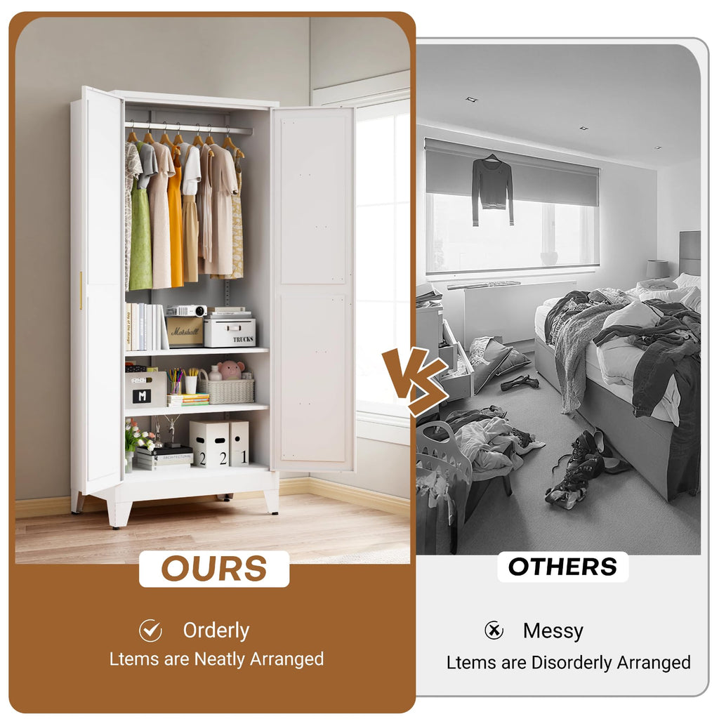 Wardrobe Closet with Doors, Armoire Wardrobe Closet with Hanging Rod
