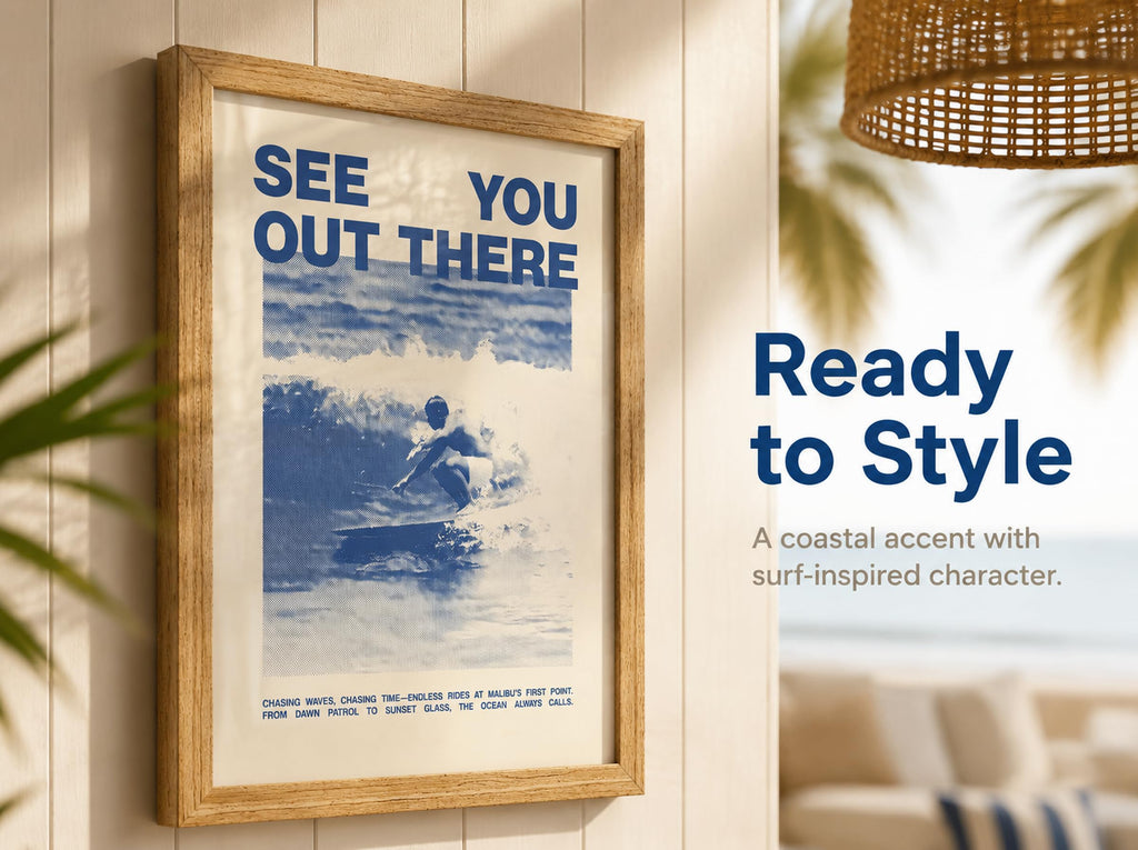 Vintage Natural Wood Framed Surf Wall Art Surfer Quote Print, 12x16in