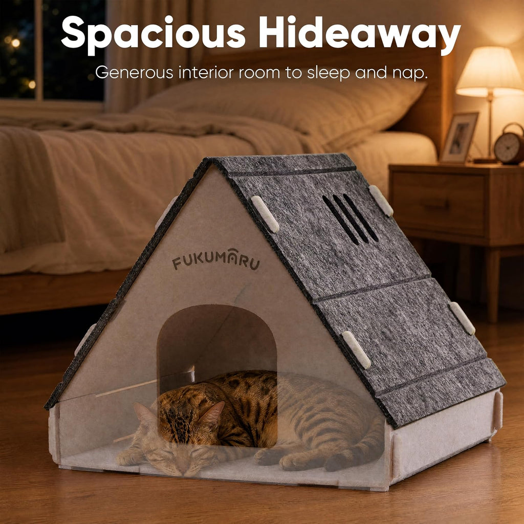 Cat House Cave Bed for Indoor Cats, Large Warm Felt Cat Hideaway