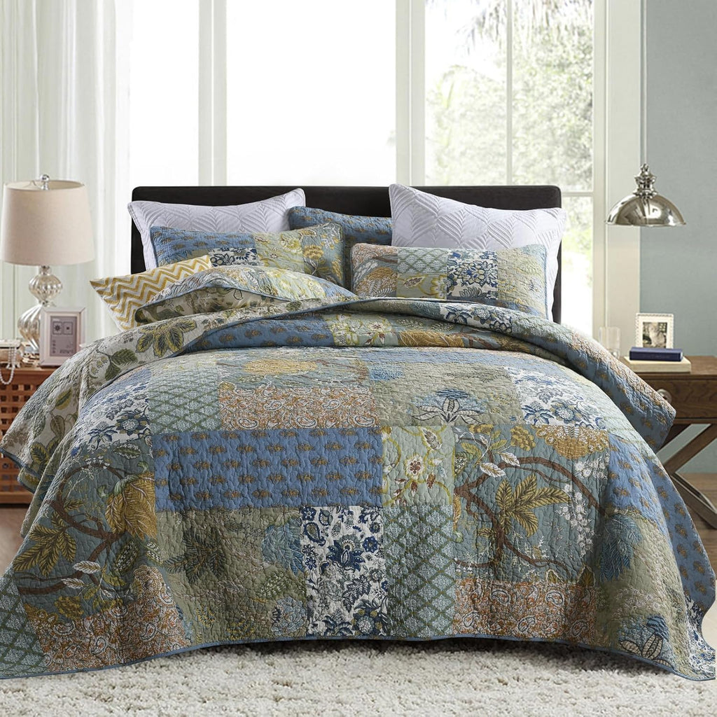 Secgo King Comforter Set- 100% Cotton Quilt King Set, Green, Sage bedspreads (96 * 108 Inch) with 2 Pillow Shams