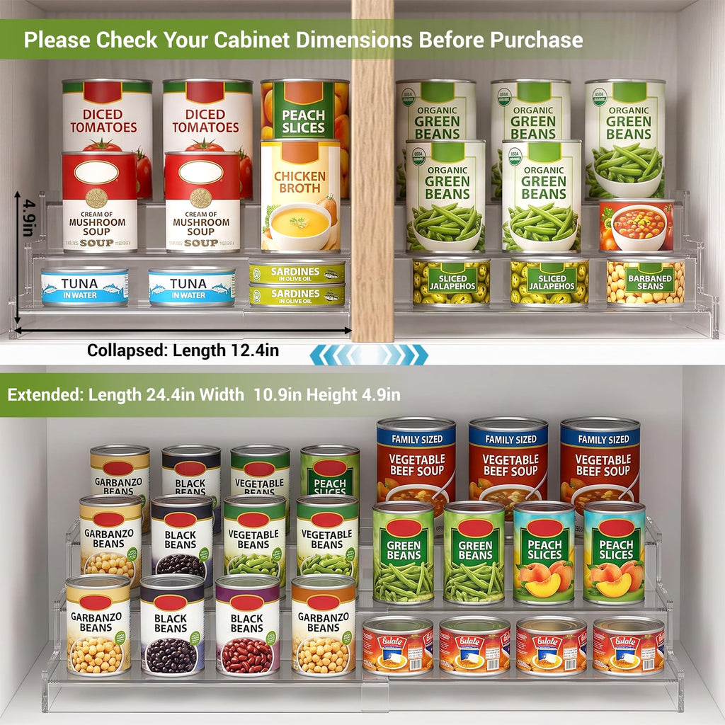 Expandable Acrylic Can Organizer for Pantry, Holds 24 Cans